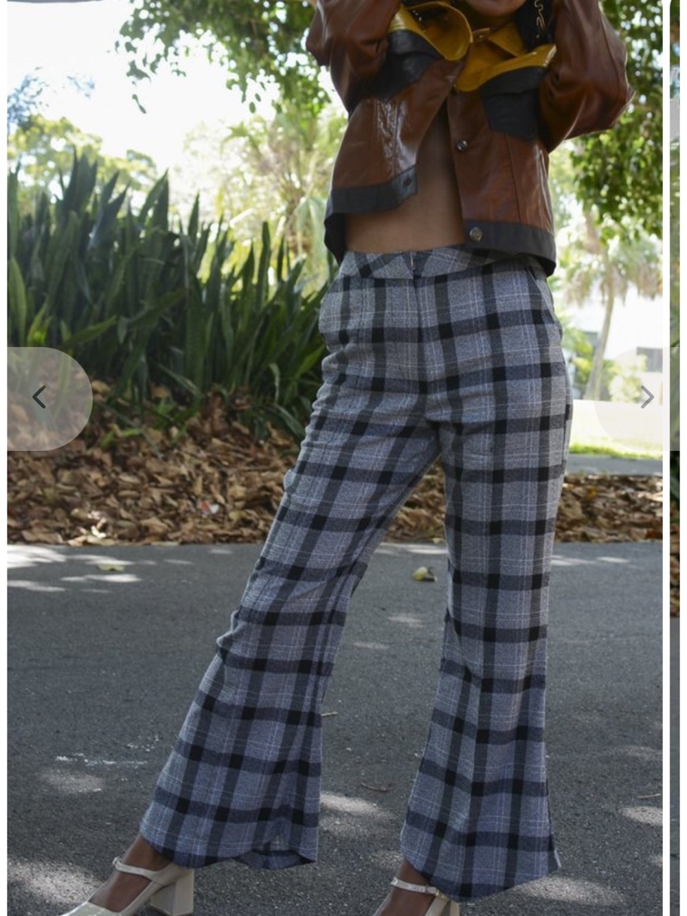 House of Sunny high waisted wide leg subtle flare plaid pants